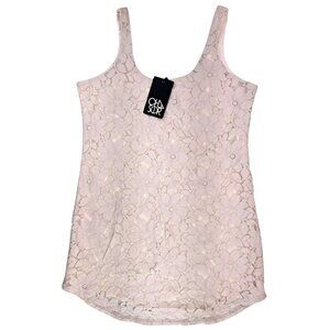 Chaser Beige Floral Lace Tank Top Women Small Sleeveless Scoop Neck Lined New